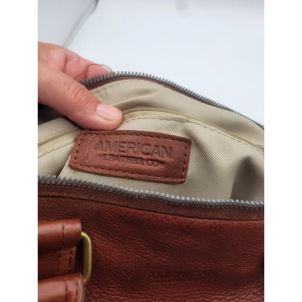 American Leather Co Cognac Brown Pebbled Leather Satchel Crossbody Bag Handbag
